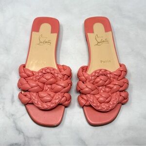 Christian Louboutin Marmela Leather Braided Square Toe Slide Mule Flat Sandals